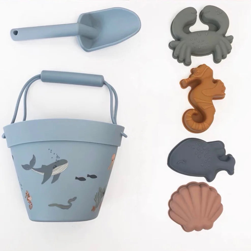 Ocean - Silicone Beach Bucket Playset - 6 Designs for Beach Time Fun Baby Stork Beach & Sand Toys