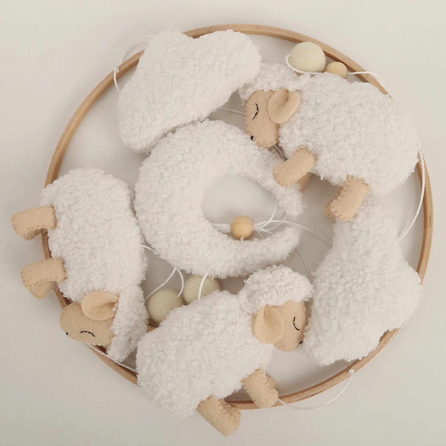 - 🐑 Boucle Sheep Baby Mobile – Neutral Cloud & Moon Nursery Decor Baby Stork Baby Mobile