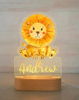 Lion (Traditional) Warm Light - Personalised Zoo Friends Night Light Custom Name LED Lamp for Kids Baby Stork Night Light