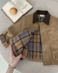Kids Check Detail Collared Jacket