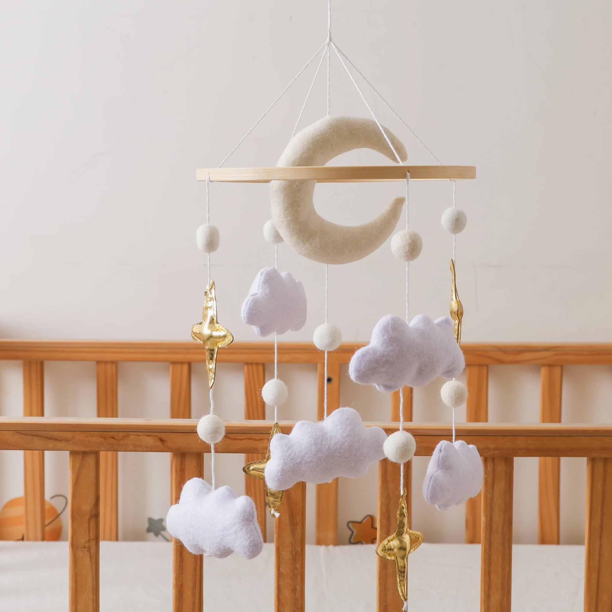 - Moon, Cloud & Gold Star Baby Mobile – Elegant Nursery Decor Baby Stork Baby Mobile