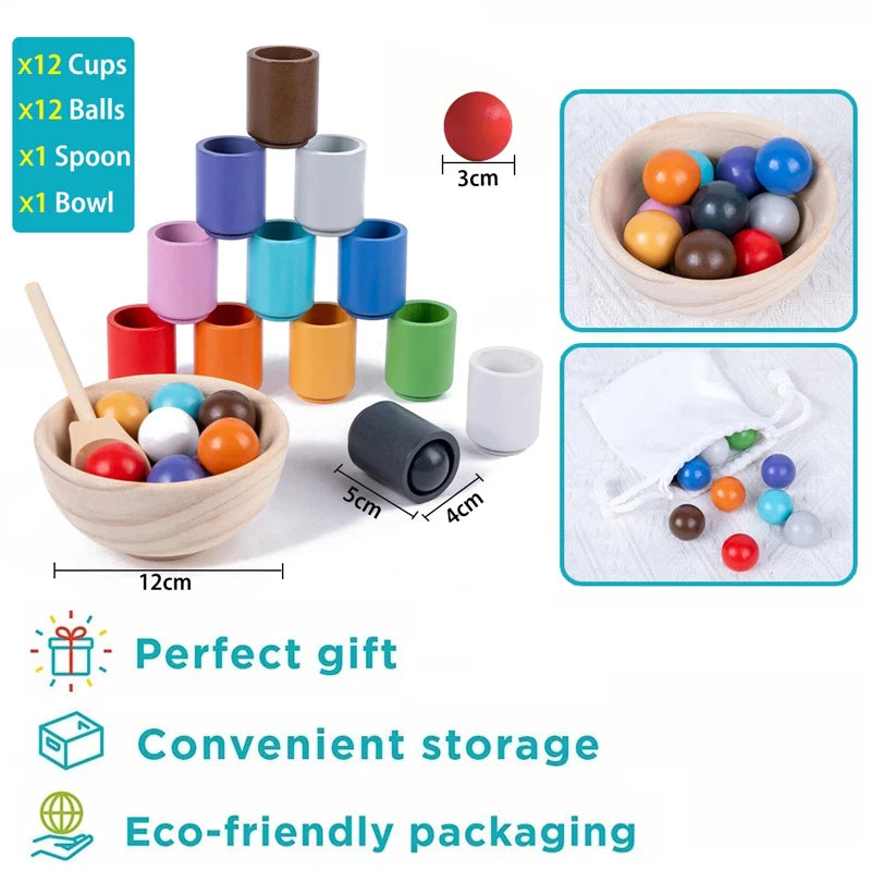 - Montessori Wooden Balls in Cups Sorter - Rainbow Colour Sorting Game Baby Stork Baby & Kids > Toys