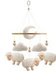 🐑 Boucle Sheep Baby Mobile – Neutral Cloud & Moon Nursery Decor