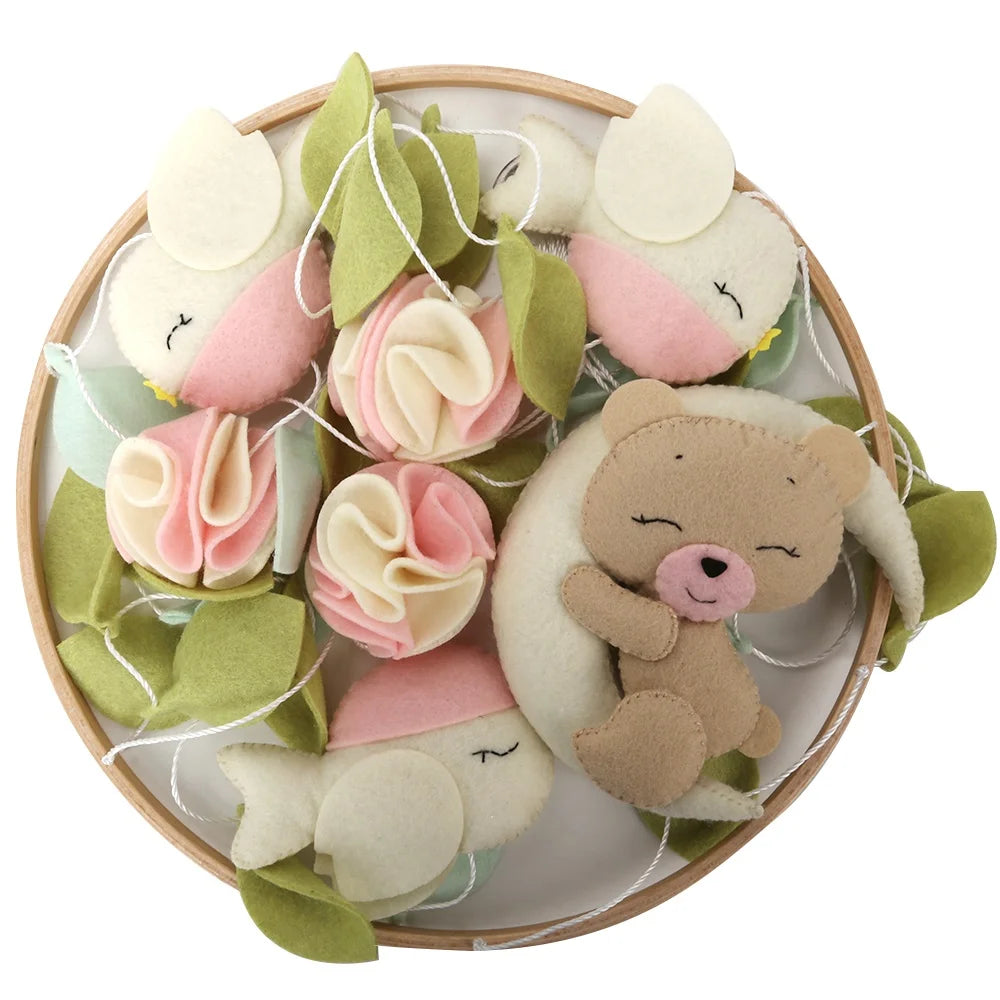 - 🌸 Boho Teddy Bear Baby Mobile – Girl's Nursery Decor with Birds, Flowers & Leaves Baby Stork Baby Mobile