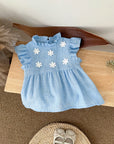 - Blue Daisy Flutter Dress – Sweet Ruffle Detail Baby Stork