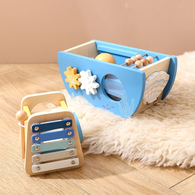 - 5-in-1 Multi-Activity Wooden Boat Busy Cube | Montessori-Inspired Educational Toy Baby Stork