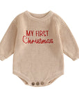 Khaki - My First Christmas Embroidered Knit Romper Baby Stork