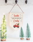 - Personalised Name "Santa Stop Here" Christmas Banner Sign Baby Stork Christmas Decor