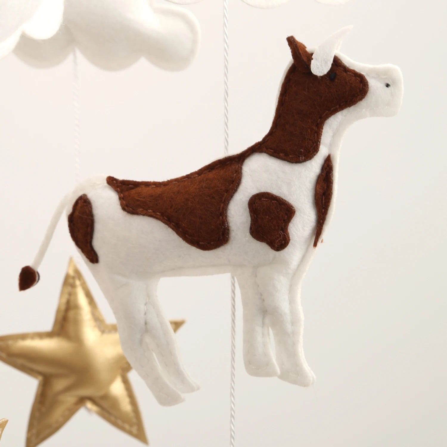 - Neutral & Gold Farm Animals Felt Mobile | Handmade Nursery Mobile Baby Stork Baby Mobile
