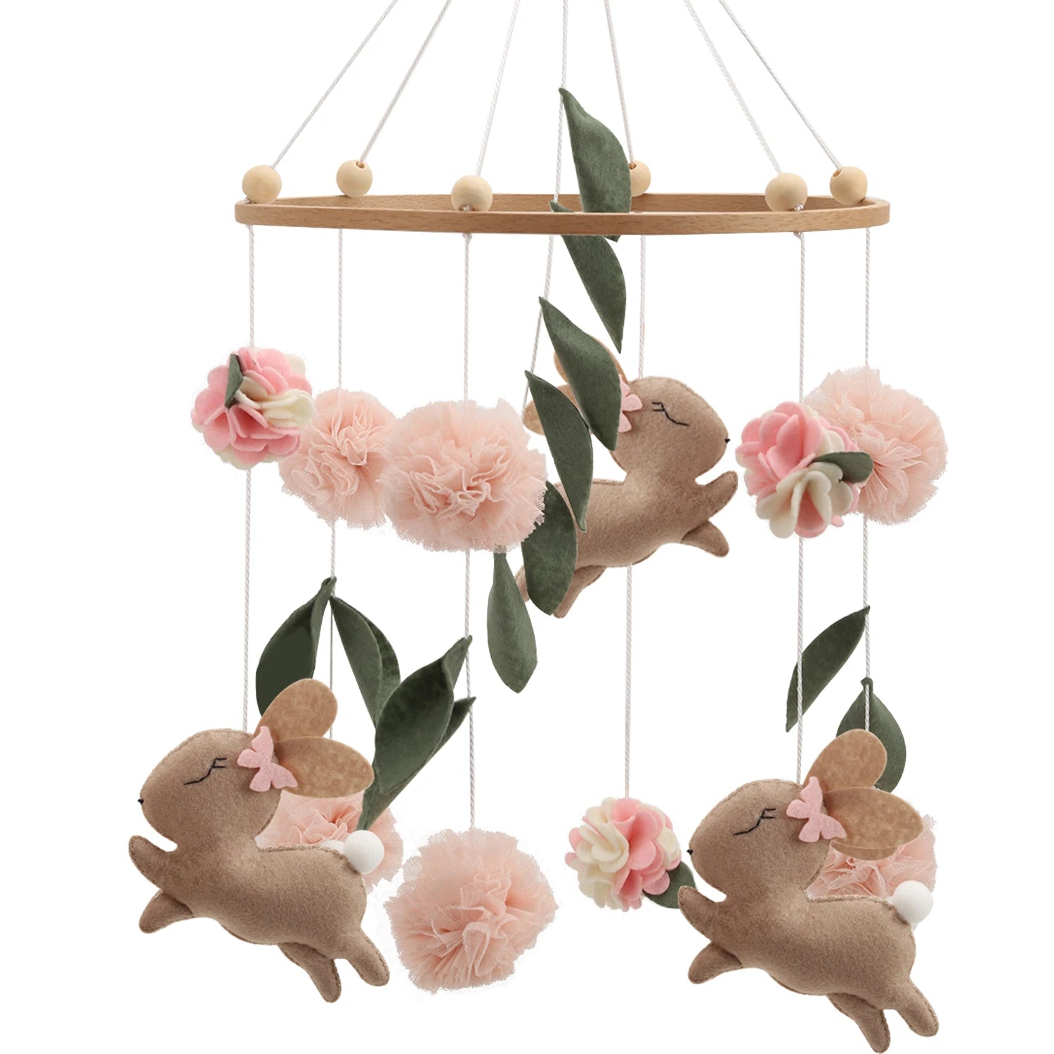 Handmade Bunny Rabbit Crib Mobile | Floral & Boho Nursery Decor | Soft Felt & Wooden Baby Stork Australia