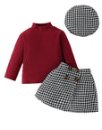 Red - Houndstooth Baby & Toddler Skirt Outfit with Beret Baby Stork
