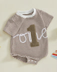 Khaki - “One” First Birthday Romper Baby Stork