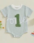 - “One” First Birthday Romper Baby Stork
