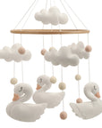 - 🦢 Swan Baby Mobile – White Felt Nursery Mobile with Clouds and Blush Accents Baby Stork Baby Mobile