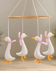 - 🪿 Goose Baby Mobile – Pink Gingham Scarf | Handmade Felt Nursery Decor Baby Stork Baby Mobile