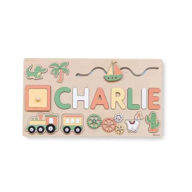 Style 2 - Custom Personalised Name Puzzle - Educational Wooden Toy Baby Stork Puzzles