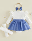Floral Romper Dress Set with Headband & Socks