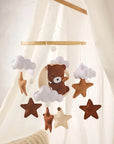 Brown - Bear Cuddling the Moon & Night Sky Felt Nursery Mobile Baby Stork Baby Mobile
