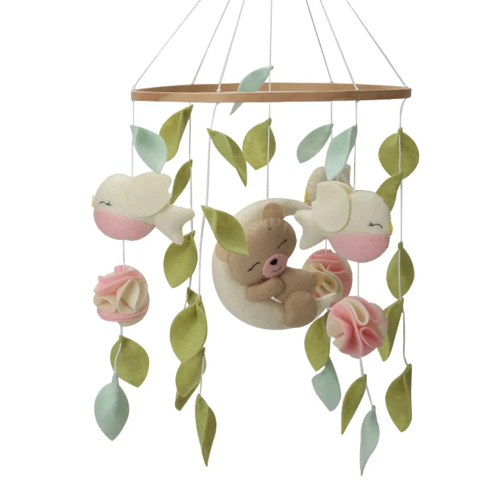 - 🌸 Boho Teddy Bear Baby Mobile – Girl's Nursery Decor with Birds, Flowers & Leaves Baby Stork Baby Mobile