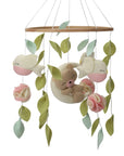 🌸 Boho Teddy Bear Baby Mobile – Girl's Nursery Decor with Birds, Flowers & Leaves