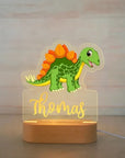 Warm White Cartoon Stegosaurus - Personalised LED Night Light Custom Baby Kids Name Cartoon Dinosaur Acrylic Lamp Baby Stork Night Light