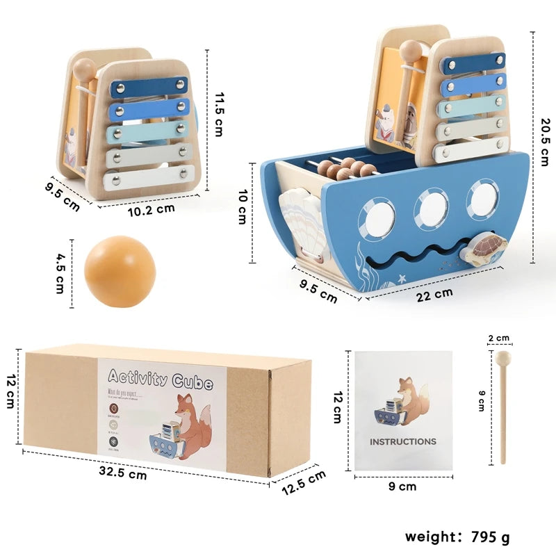 Ocean - 5-in-1 Multi-Activity Wooden Boat Busy Cube | Montessori-Inspired Educational Toy Baby Stork