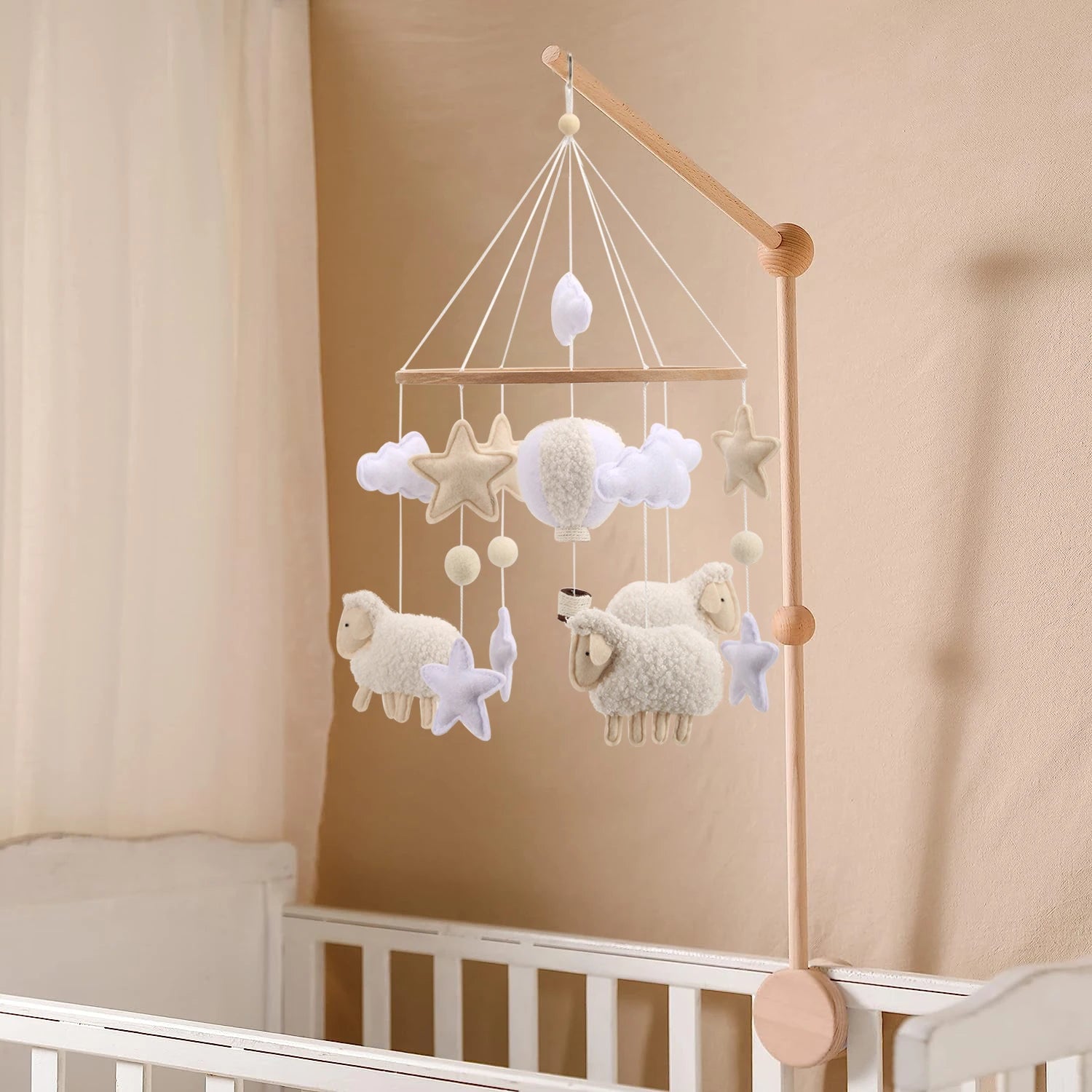 - 🐑 Sheep Baby Mobile – Neutral Farm-Themed Nursery Crib Decor Baby Stork Baby Mobile