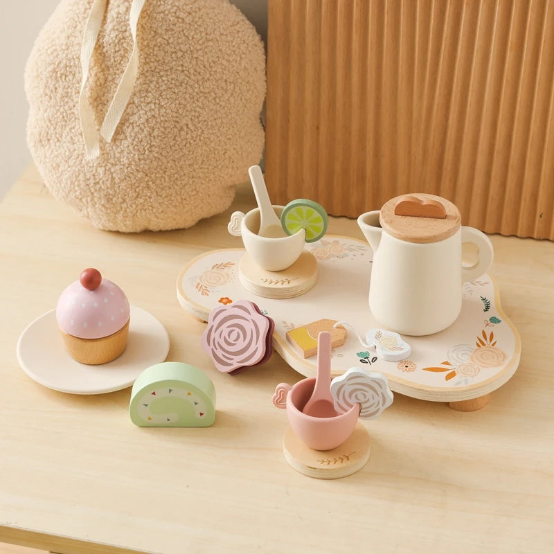 Toddler Wooden Afternoon Tea Party Set Imaginative Play Educational Fun Baby Stork