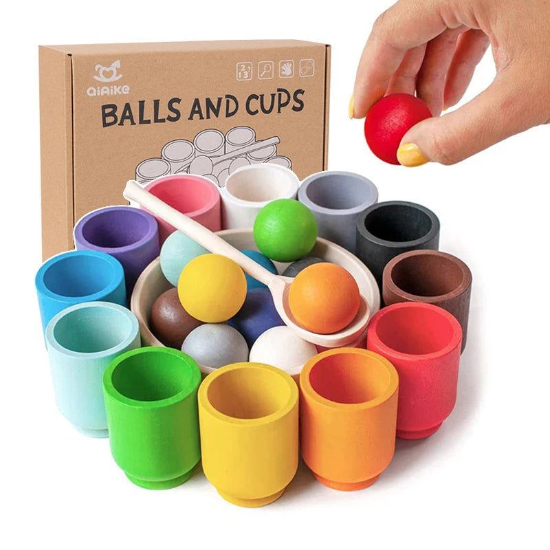 - Montessori Wooden Balls in Cups Sorter - Rainbow Colour Sorting Game Baby Stork Baby & Kids > Toys