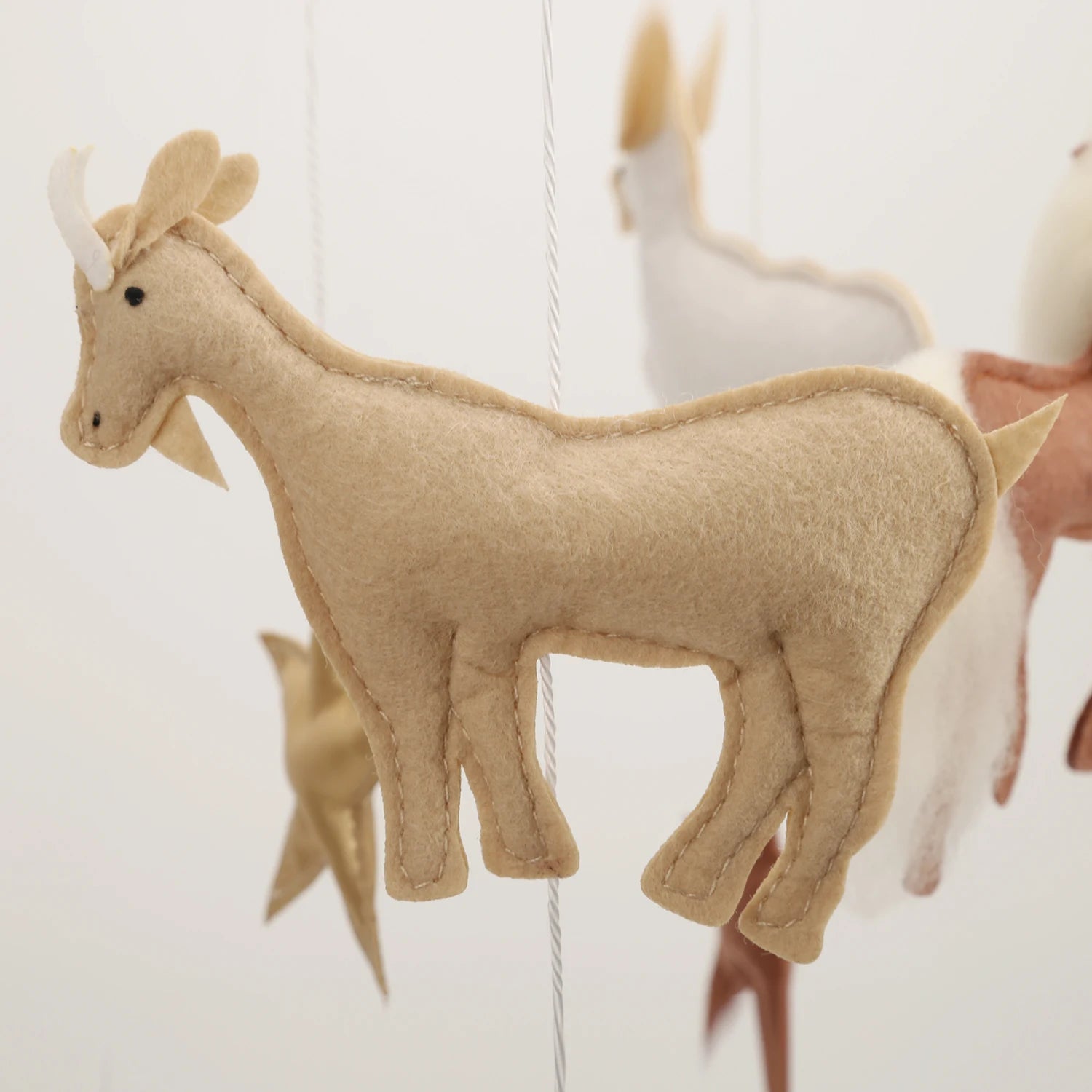 - Neutral & Gold Farm Animals Felt Mobile | Handmade Nursery Mobile Baby Stork Baby Mobile