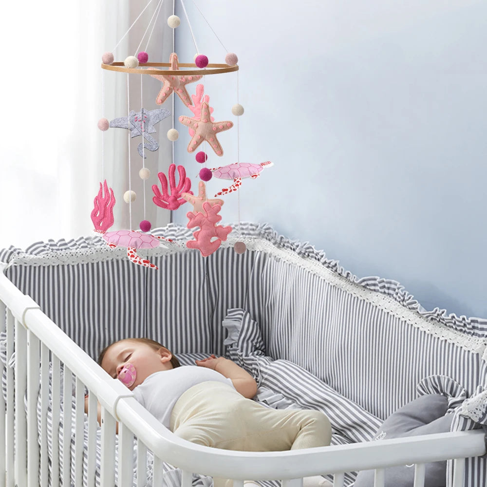 - Pink Under the Sea Baby Mobile – Ocean Theme Felt Cot Mobile Baby Stork