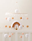 - Boho Rainbow Wooden Crib Mobile with Felt & Wool Balls - Baby Crib Mobile Baby Stork Baby Mobile