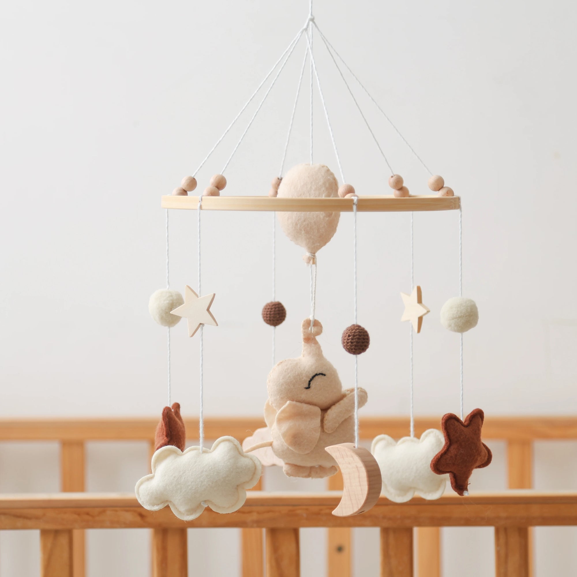 - Neutral Bear & Moon Baby Mobile – Natural Nursery Decor Baby Stork Baby Mobile