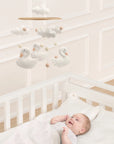 - 🦢 Swan Baby Mobile – White Felt Nursery Mobile with Clouds and Blush Accents Baby Stork Baby Mobile