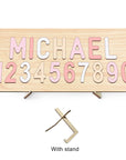 Blush Dreams With Stand - Custom Wooden Name & Number Puzzle – Personalised Educational Toy Baby Stork