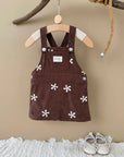 - Chocolate Corduroy Overall Dress – Embroidered Daisy Pinafore Baby Stork