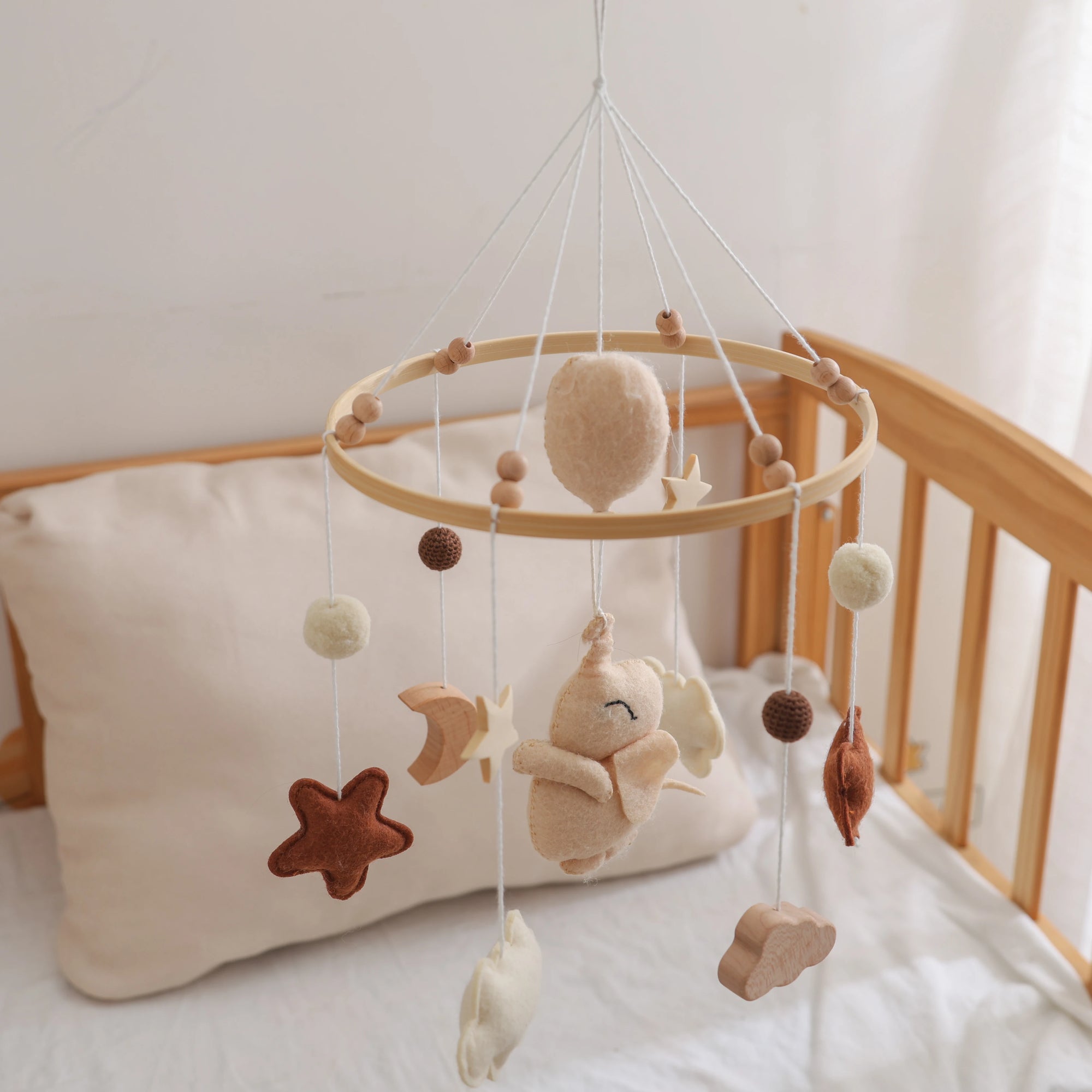 - Neutral Bear & Moon Baby Mobile – Natural Nursery Decor Baby Stork Baby Mobile