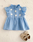 - Blue Daisy Flutter Dress – Sweet Ruffle Detail Baby Stork