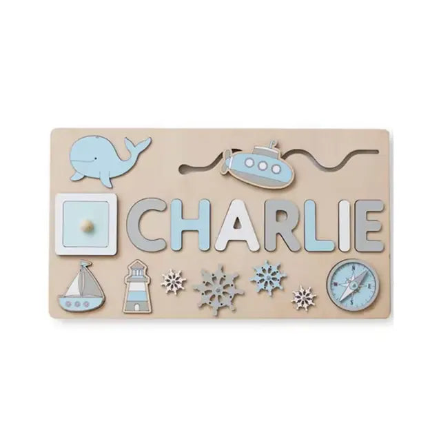 Style 5 - Custom Personalised Name Puzzle - Educational Wooden Toy Baby Stork Puzzles