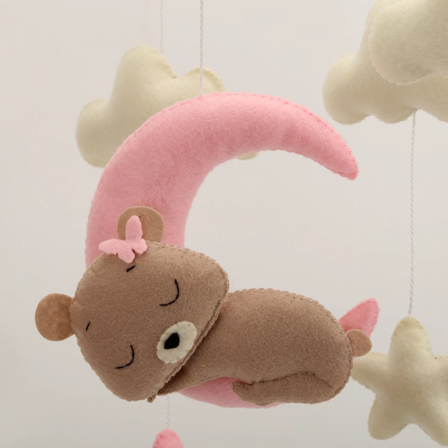 - 🌙 Teddy Bear Moon Baby Mobile – Pink Stars and Clouds Crib Mobile Baby Stork Baby Mobile