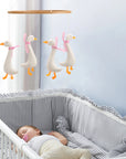 - 🪿 Goose Baby Mobile – Pink Gingham Scarf | Handmade Felt Nursery Decor Baby Stork Baby Mobile