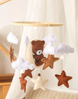 - Bear Cuddling the Moon & Night Sky Felt Nursery Mobile Baby Stork Baby Mobile