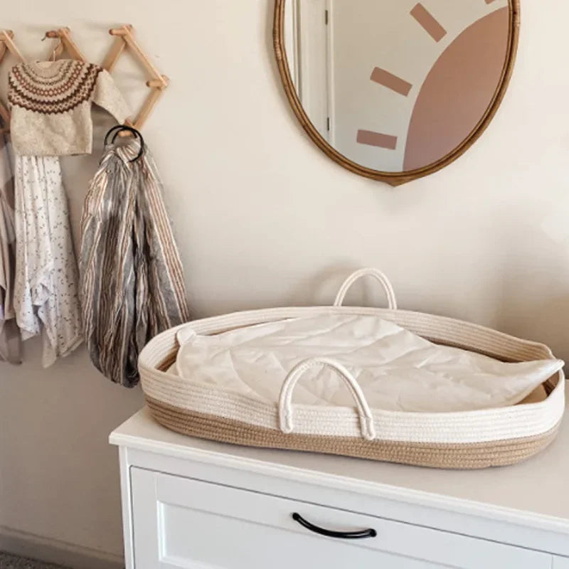 Boho Cotton Rope Moses Portable Change Basket + Mattress