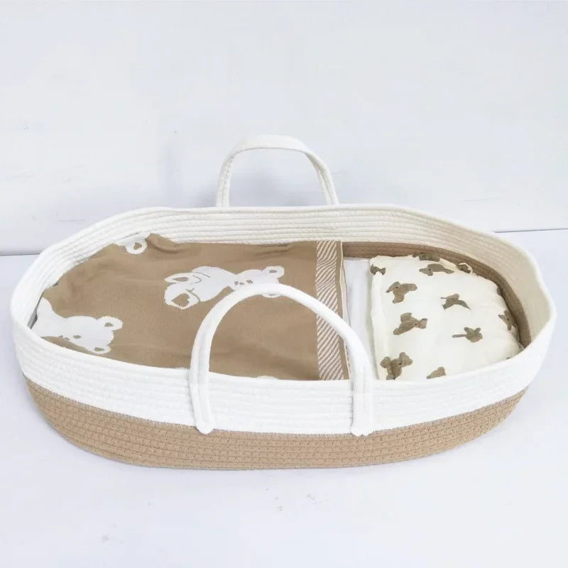 Boho Cotton Rope Moses Portable Change Basket + Mattress
