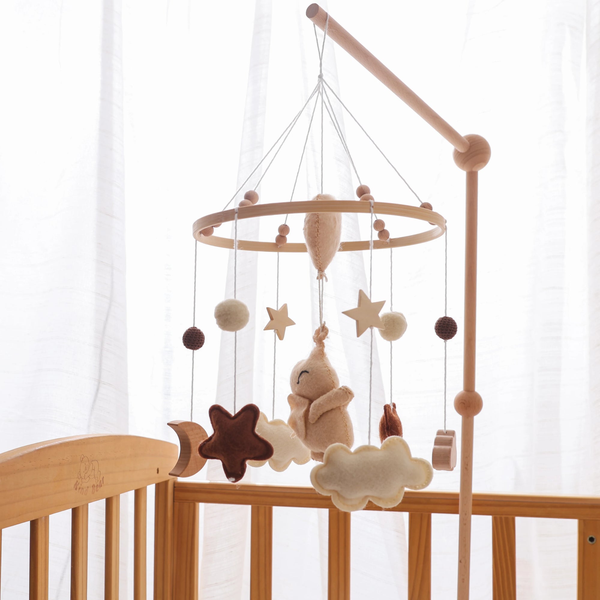 - Neutral Bear & Moon Baby Mobile – Natural Nursery Decor Baby Stork Baby Mobile