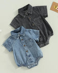- Denim Button-Up Romper Baby Stork