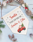 - Personalised Name "Santa Stop Here" Christmas Banner Sign Baby Stork Christmas Decor