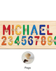 Classic Rainbow With Pegs - Custom Wooden Name & Number Puzzle – Personalised Educational Toy Baby Stork