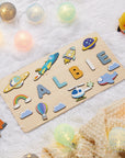 - Personalised Wooden Baby Name Puzzle - Up In The Sky | Rockets, Planes, Planets Baby Stork Puzzles