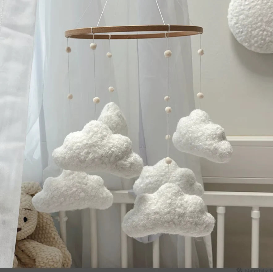 - ☁️ Handmade Cloud Baby Mobile – Neutral Boucle Nursery Crib Mobile Baby Stork Baby Mobile